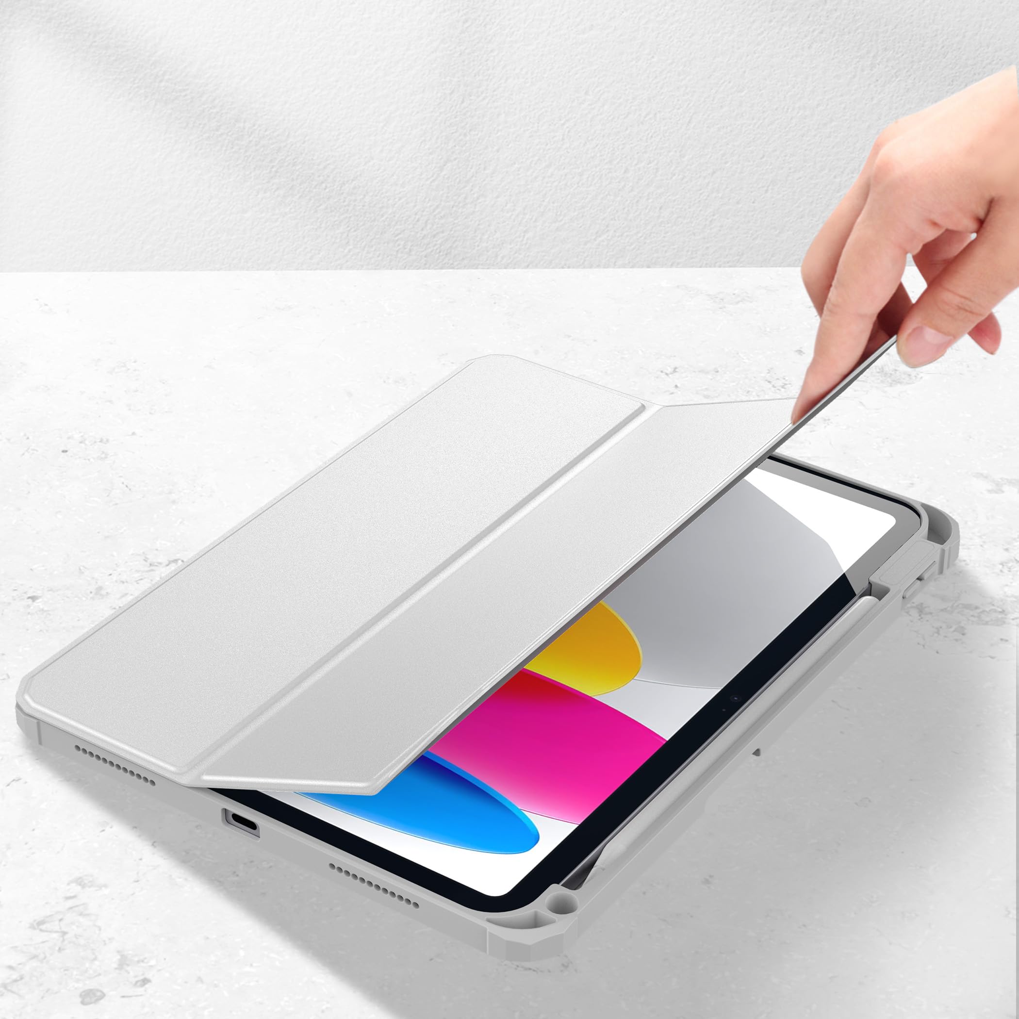 CACOE Custodia Cover Compatibile con iPad 10 generazione 2022, Ultra Sottile Retro Trasparente Cover con Portapenne, Argento