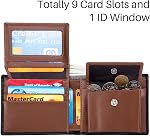 Men's Bifold Leather Wallet with Coin Pocket, RFID Blocking (Brown) | Genuine Leather, Coin Pocket, RFID Blocking, Holds 7 Cards, ID Window, Slim for Daily Carry or Travel, Gift Box Included