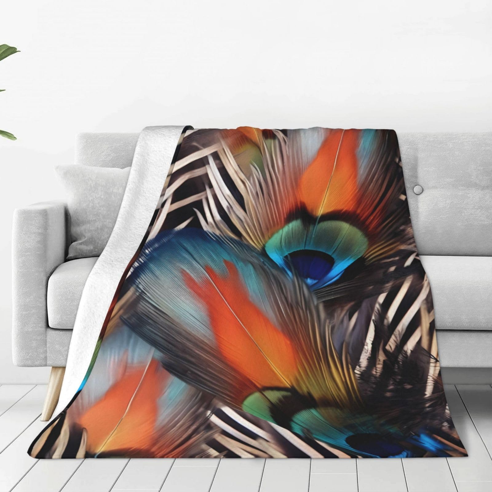 Couverture en flanelle légère anti-froid pour lit et canapé avec imprimé plumes