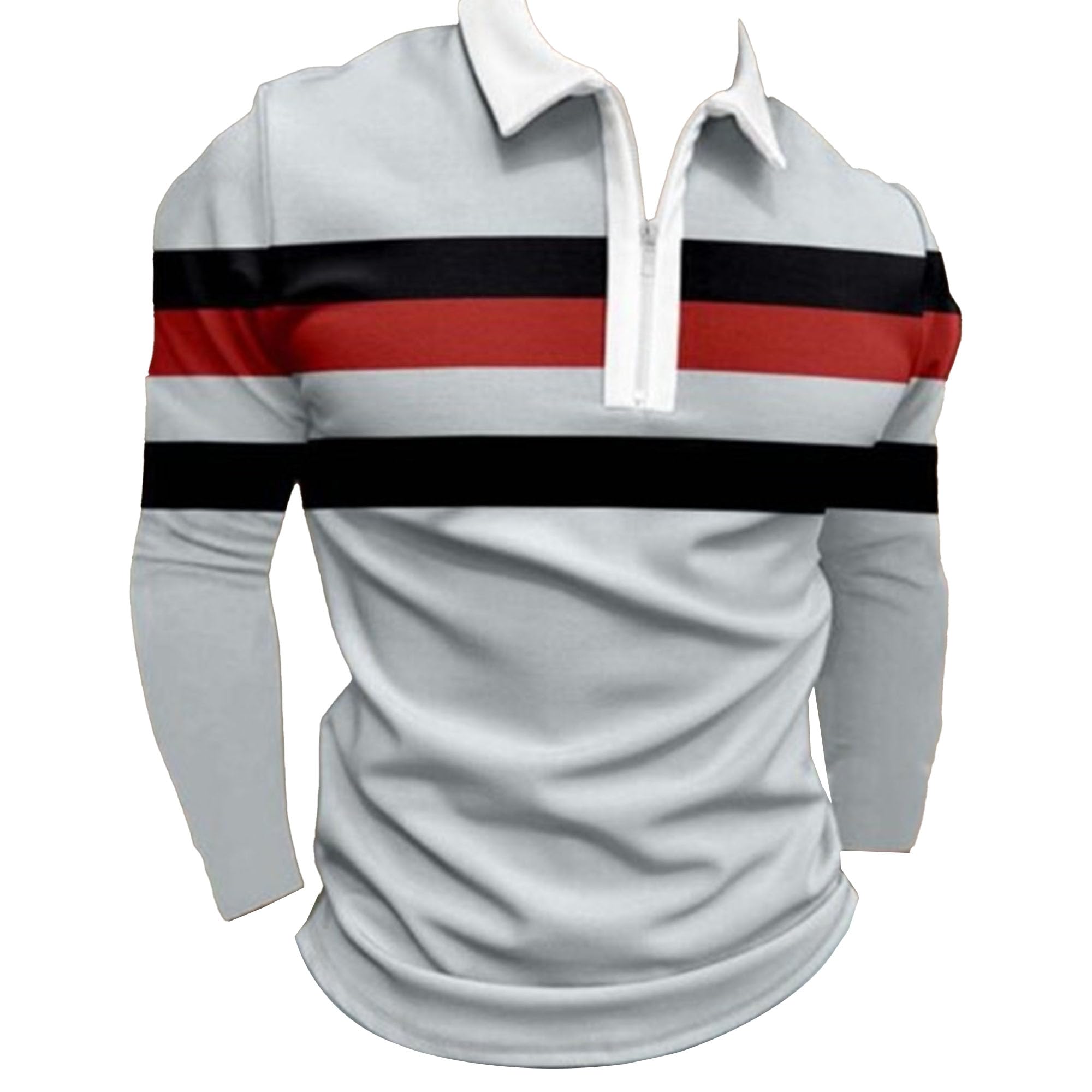 Maiyifu-GJ Men’s Long Sleeve Polo Shirt Casual Slim Fit Shirts Activewear Contrast Color Patchwork T Shirts Tops (Small,French Grey)