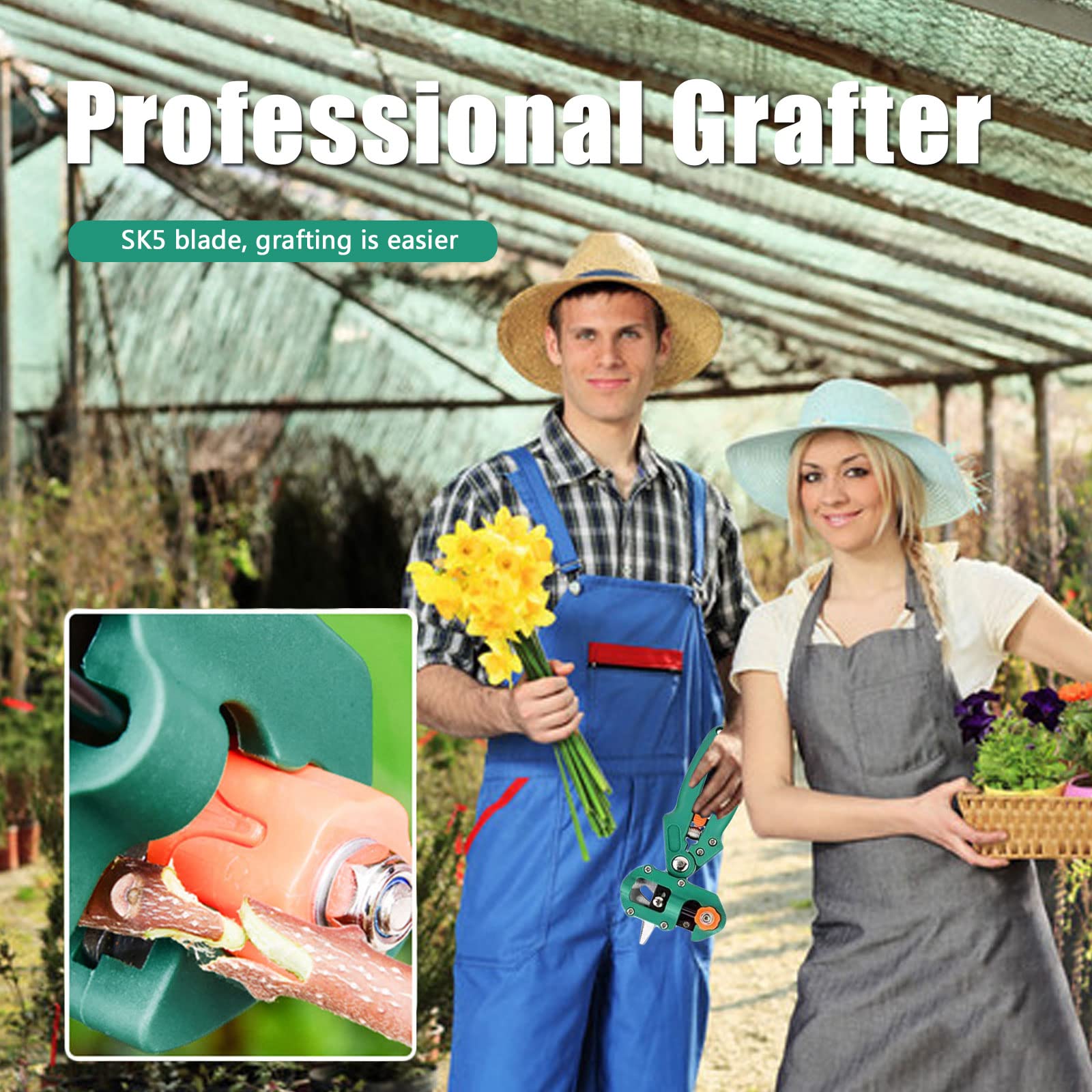 Outils de Greffe Professionnels, 2 en 1 Ciseaux à Greffer de Jardin Professionnel avec 2 Lames Supplémentaires et 3 Rubans à Greffer pour Élagage et Greffage, Arbres, Plantes, Branches,Style2