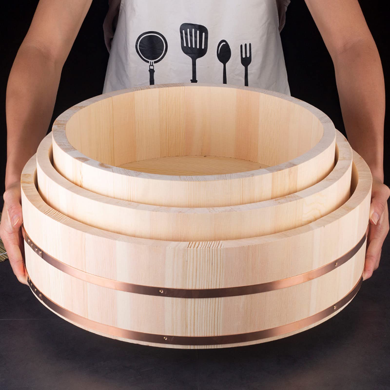 AIZYR Japońska wanna do mieszania ryżu Hangiri Sushi Oke - drewniana miska do ryżu z łopatką do sushi restauracji domu kuchni, 55 cm / 21,7 cala