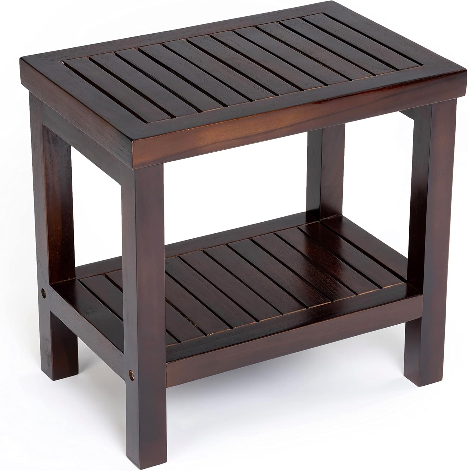 ALA Teak Classic 24 Teak Wood Shower Bath Spa Waterproof Stool Bench with Shelf Brown
