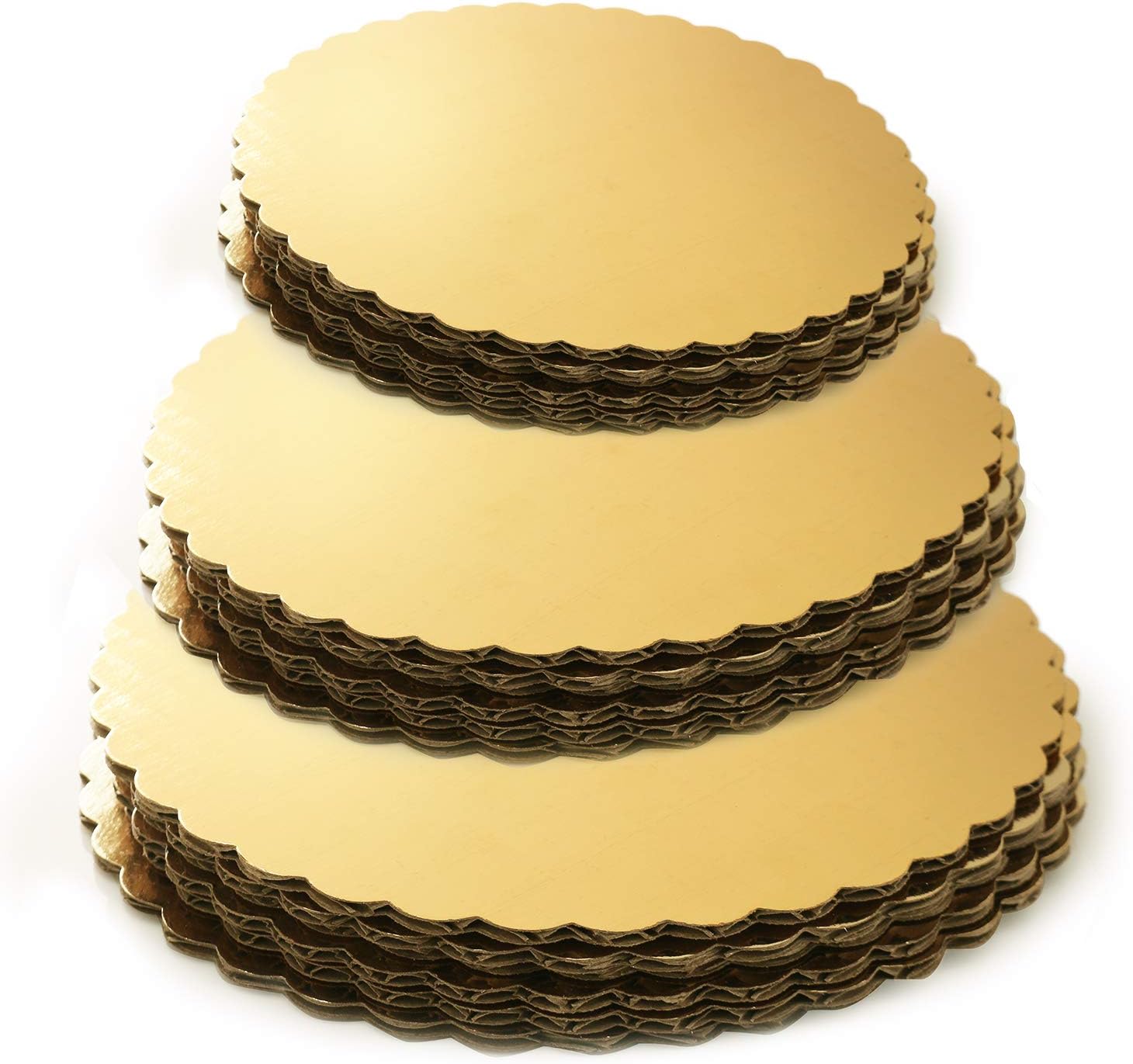 Set of 18 - Gold Cake Board Rounds, Circle Cardboard Base, 6, 8 and 10-Inch. Perfect for Cake Decorating, 6 of Each Size