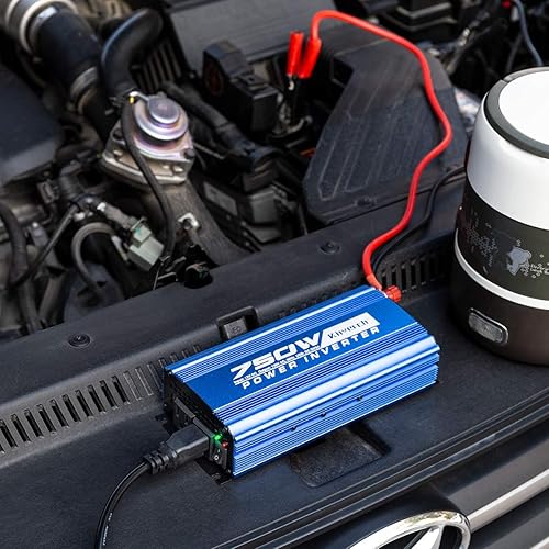 Miniatura 7 de Kinverch Inversor de potencia máxima de 750 W continuo1500 W CC de 12 V a 110 V convertidor de automóvil CA con 2 salidas de CA y puerto de carga