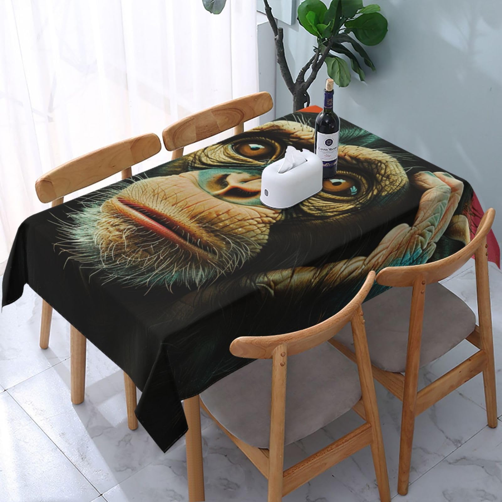 WPKJU Monkey Printed Tablecloth Water Resistant Table Cover Washable Rectangle Table Cloth for Tables 54x72 in