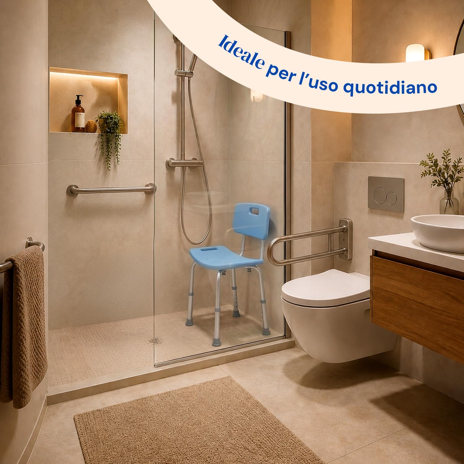 Geriafy Sedia Doccia Regolabile Antiscivolo con Schienale per Anziani