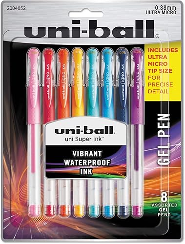 Miniatura 1 de uni-ball 2004052 Bolígrafos de gel ultra micro punto 0015in colores surtidos 8 unidades