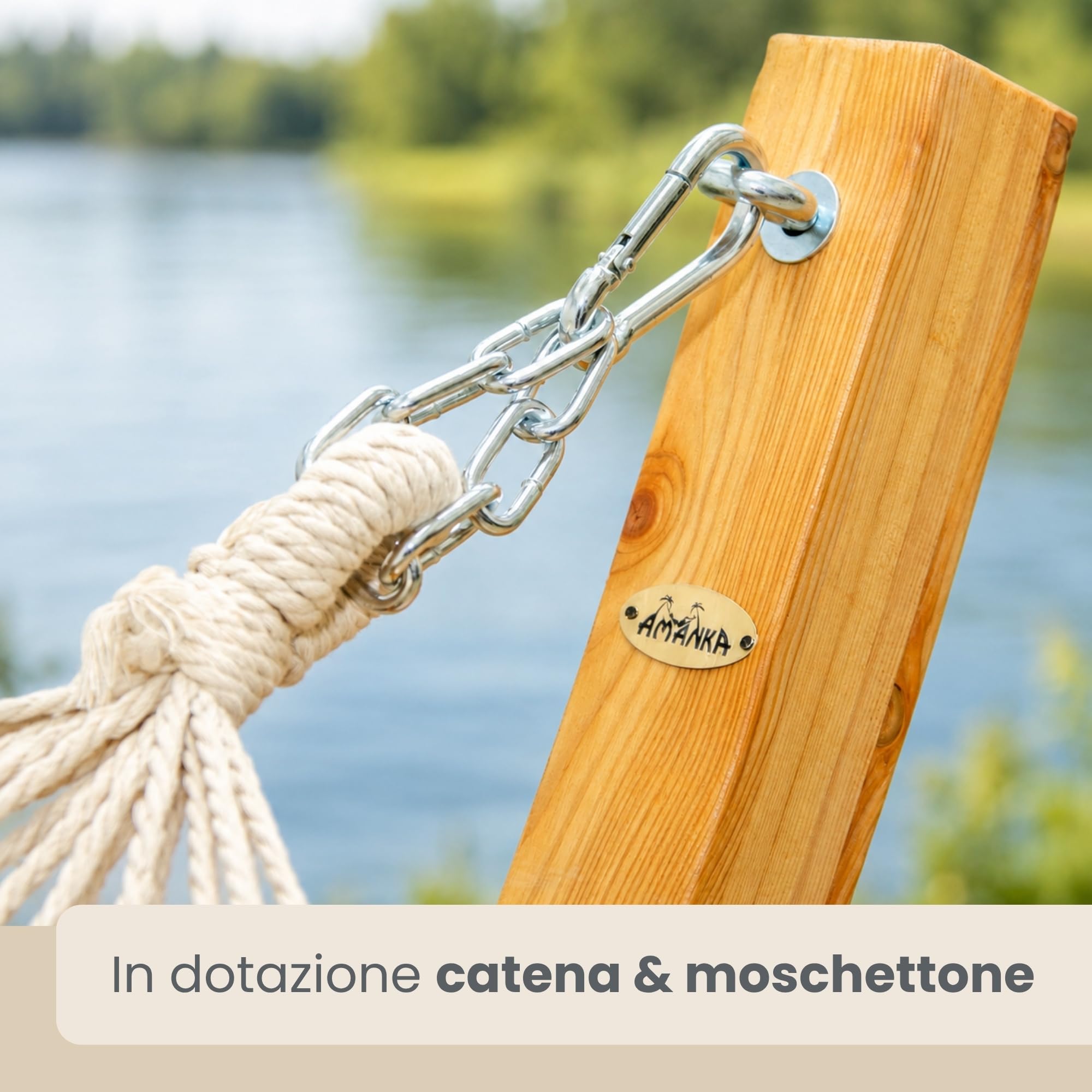 XXL Amaca per Due con Struttura in Legno Naturale Porta Amache Lettino da Sole Beige