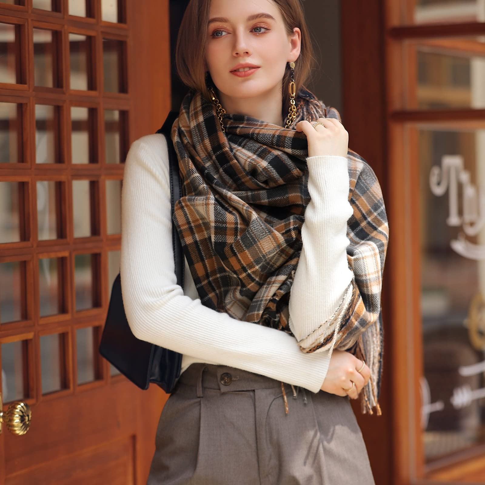 Sciarpa Scozzese Colorata Autunno e Inverno per Donna Sciarpa Calda con Frange ispessente Sciarpa da Uomo(E-A)