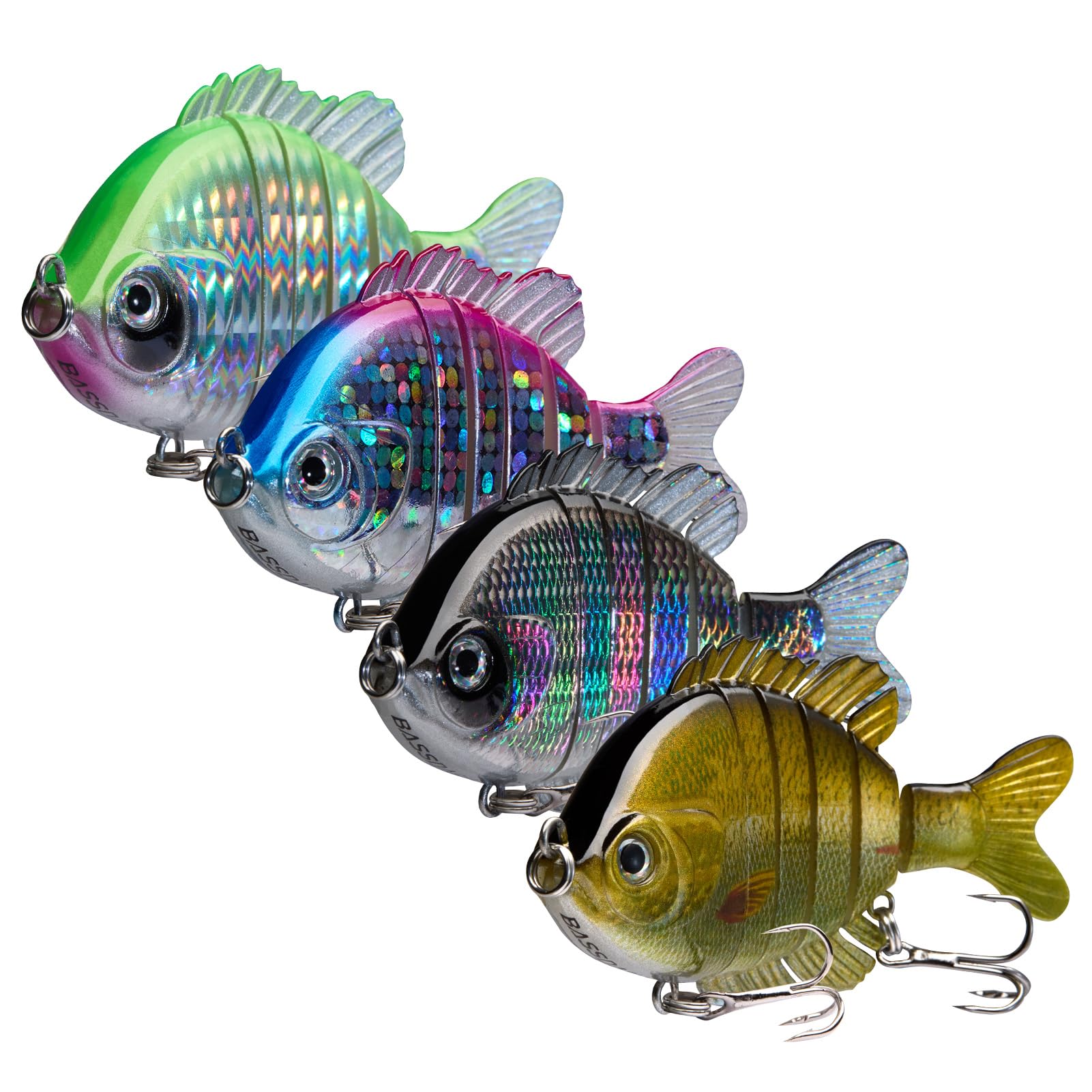 BASSDASH SwimPanfish Lot de 4 leurres de pêche multi-articulés en eau salée 8,9 cm/24,1 g