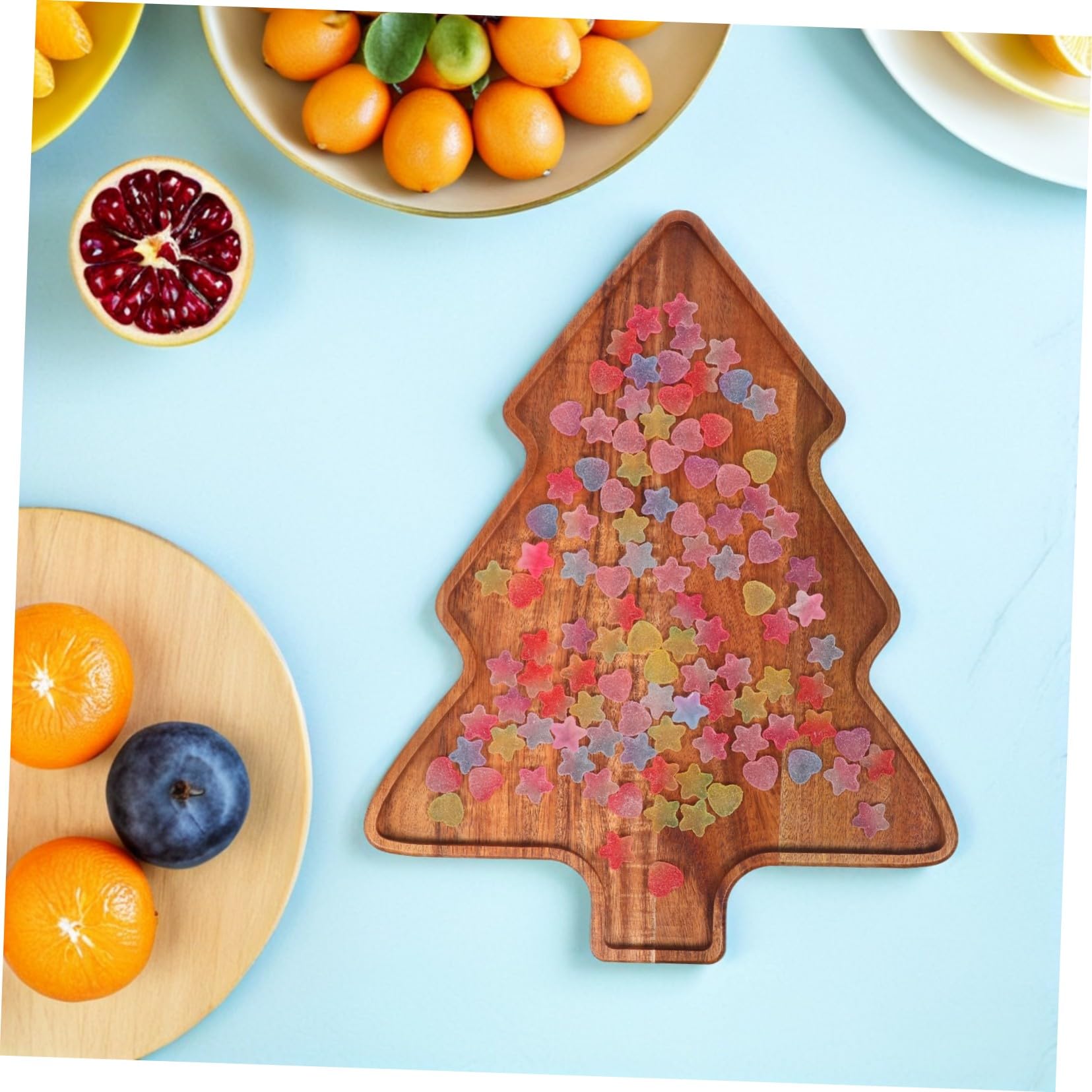 Mobestech Bandeja de Navidad Forma de Árbol de Navidad Bandeja de Madera de Acacia Resistente y Elegante para Aperitivos para Snacks Festivos y Postres