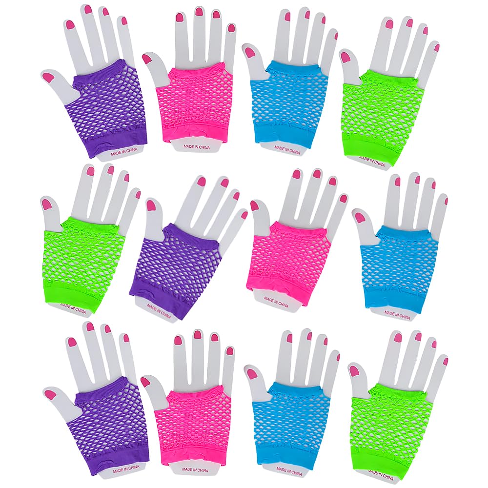 Assorted Fingerless Diva Fishnet Wrist Gloves - short - 1 Dozen Pairs