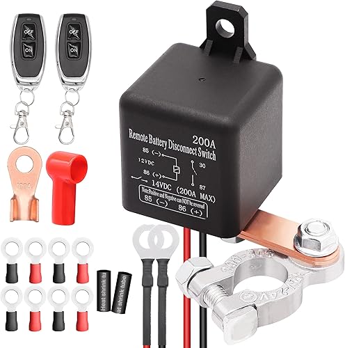 Interruptor de desconexión de batería remoto para autos, autocaravana, camión, DC12V 200A, control remoto inalámbrico, antirrobo, con terminales y