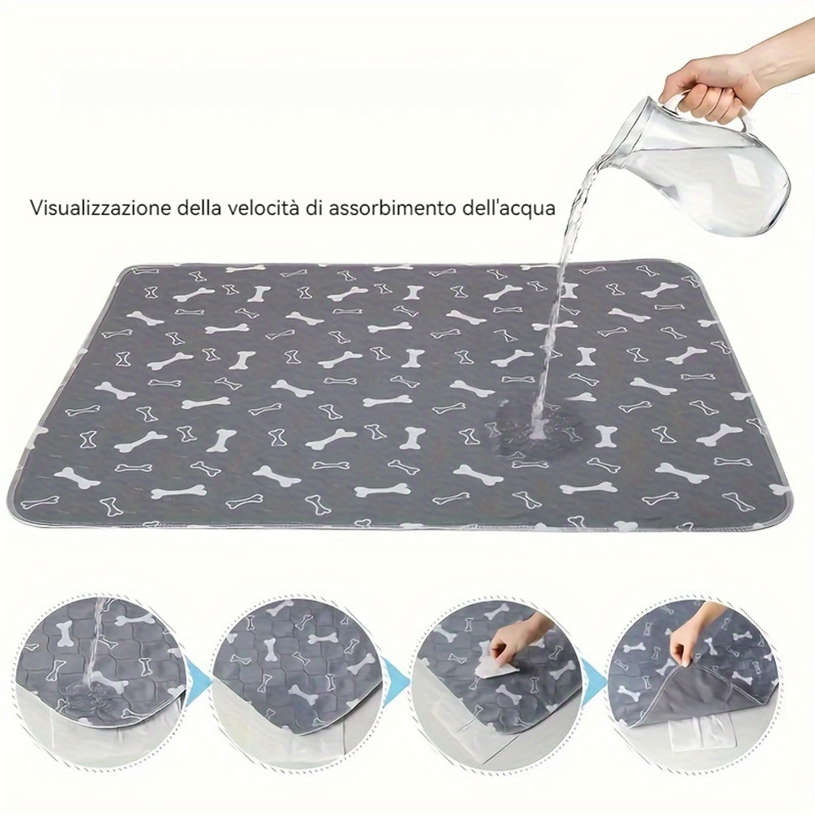 Tappetino Igienico, Assorbente e Lavabile per Cani e Cuccioli, Protezione a 4 Strati Contro le Perdite, Tappetino Cane Pipì, Traversine Lavabili per Cani, Riutilizzabile (80*90CM,GREY*2)
