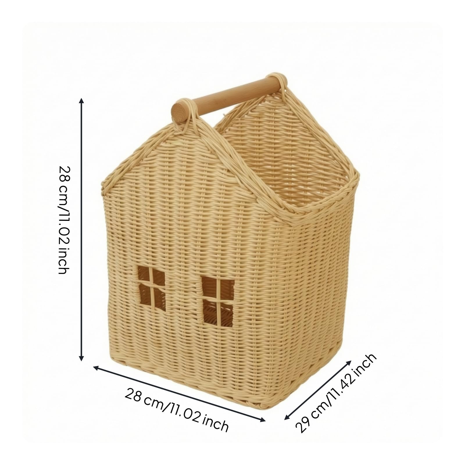 Cestino Portaoggetti Bambini Cesta Contenitore Organizzatore Cassetta Raccoglitore Intrecciato con Maniglia in Legno Leggera Trasportabile Adatto per Cameretta Libreria Tavolo, Grande
