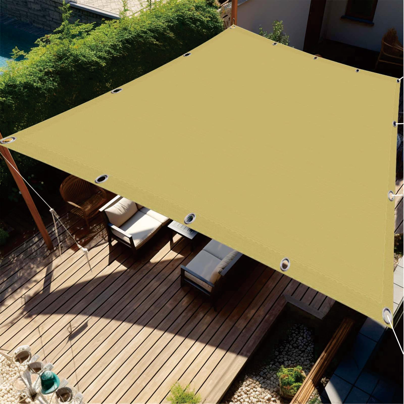Toile ombrage 190x550 cm en PES imperméable jaune sable pour patio