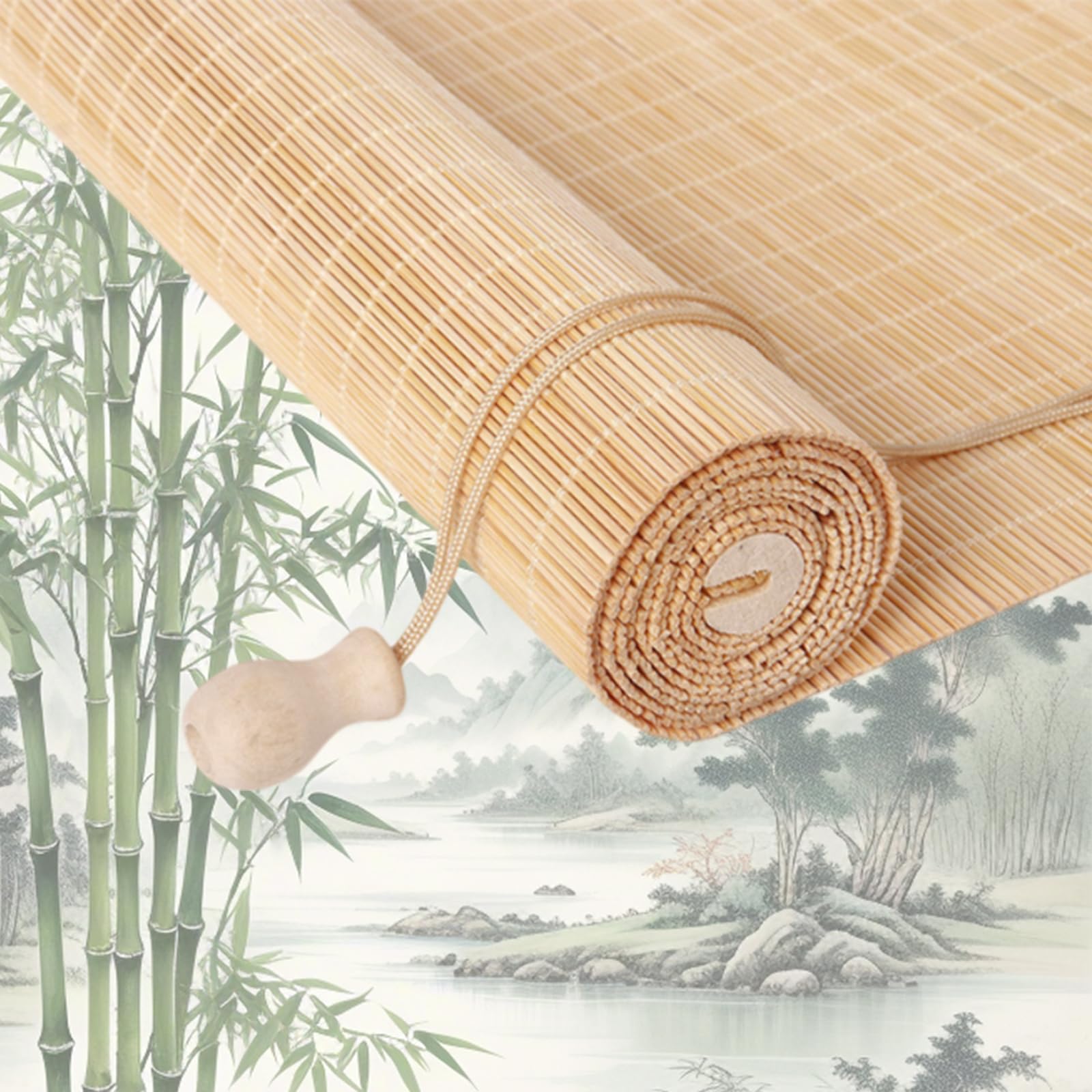 Retro Bamboo Roller Blinds, Natural Wood Window Shades Blinds Anti-UV Dustproof Decorative Curtain, Screen Partition Blind, for Indoor/Outdoor/Garden — image 1
