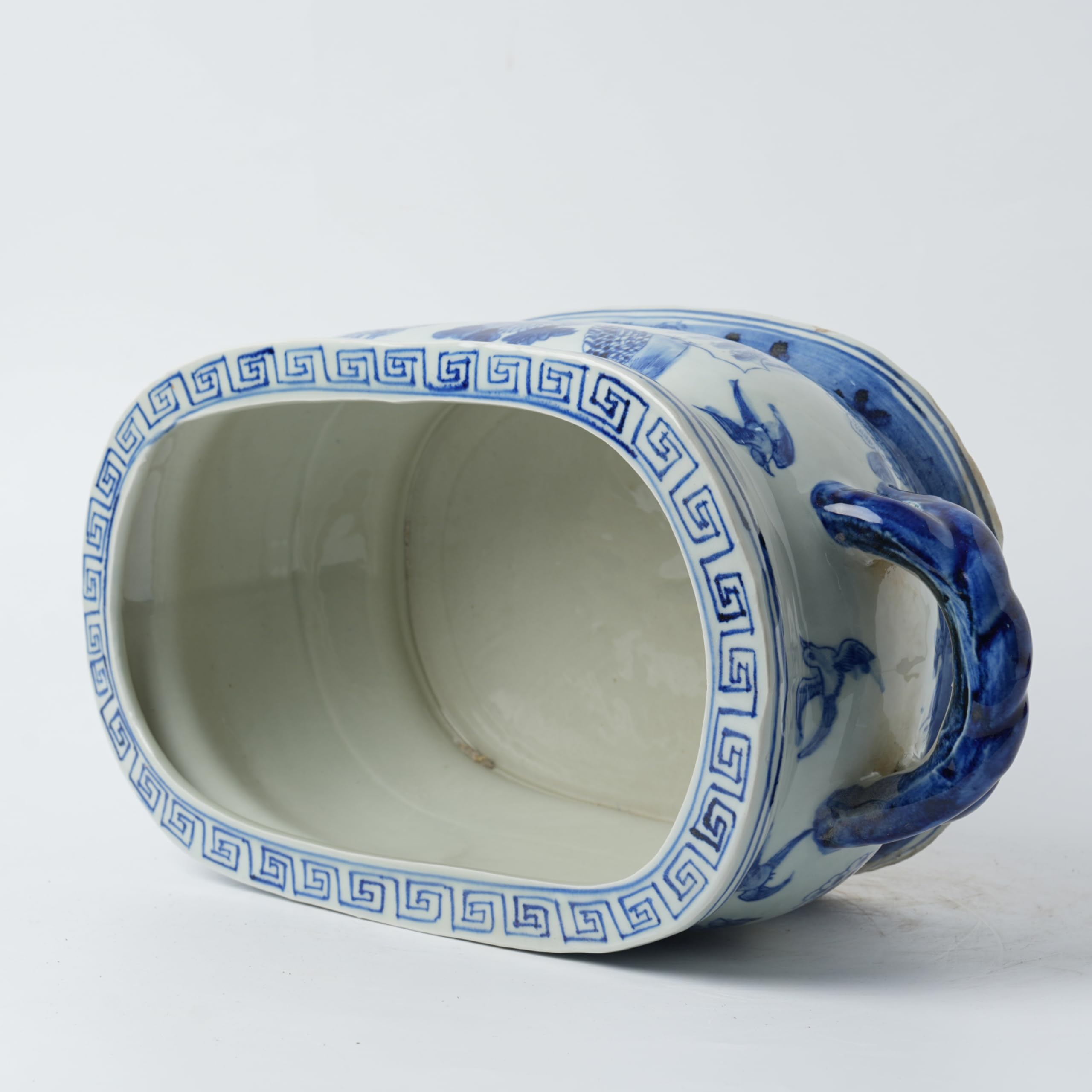 Vintage Blue Flower Planter - Chinoiserie Ceramic Footbath -4