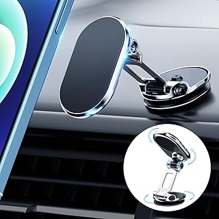 Magnetic Phone Holder for Car, New Alloy Folding Magnetic Car Phone Holder [8 Strong Magnets] Phone Mount 720° Rotation Metal Dashboard Car Magnetic Phone Holder Mount for iPhone/Samsung All Phones