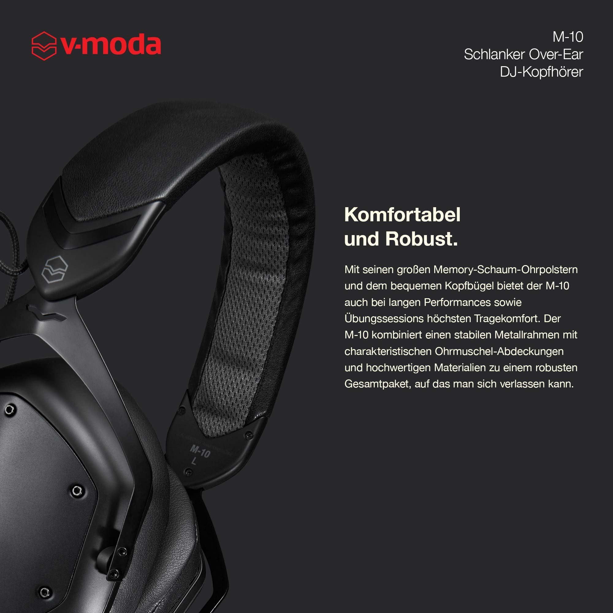 V-Moda M-10 | Schlanker Over-Ear DJ-Kopfhörer | Für DJs & beatlastige Musik | Tiefer Bass mit High-End-Transparenz | Memory-Schaum-Ohrpolster für Lange Sessions | schwarz