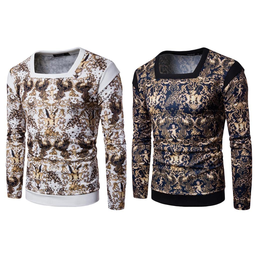 Fashion Mens Sweatshirt Crew Digital Printed Long Sleeve Pullovers White XXL-image-41