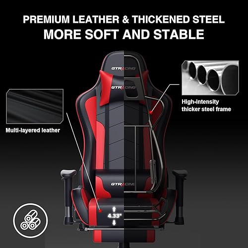 Miniatura 6 de Silla para videojuegos GTRACING con reposapiés y altavoces Bluetooth silla de escritorio de oficina robusta GT890MF en color rojo Negro, Azul /