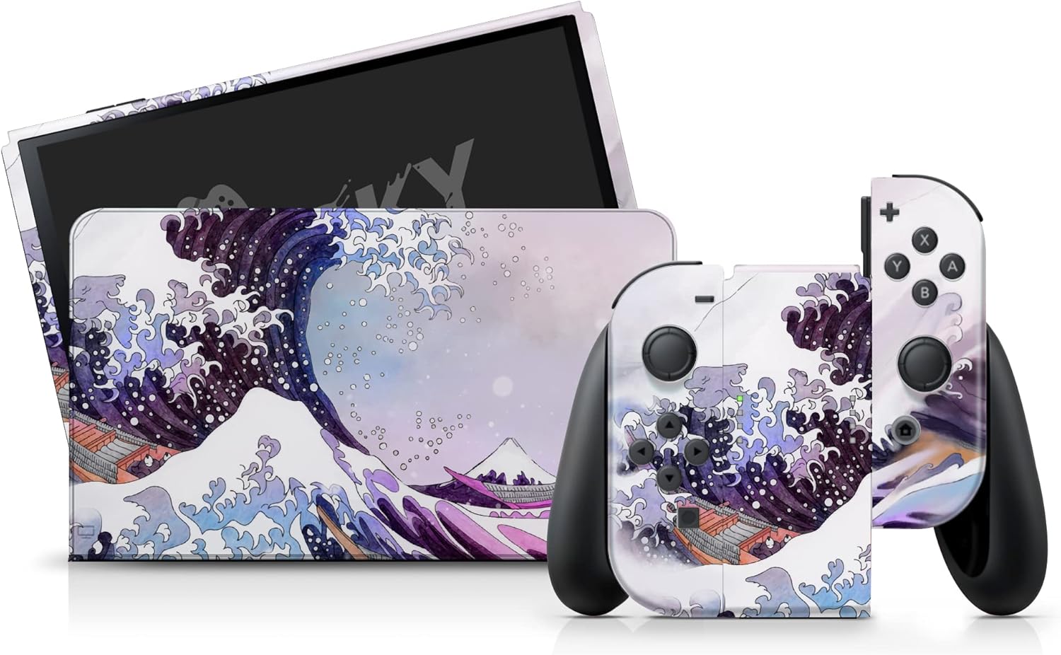 Tacky Design Wave Skin Compatible with Nintendo Switch OLED, Purple Skin Wrap Cover, Premium Vinyl 3M Full Wrap Decal, Compatible with Joy-Con, Console, Dock