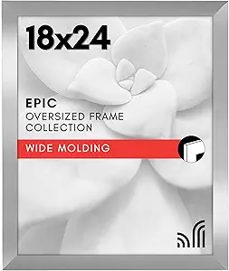 Americanflat 18x24 Poster Frame with Polished Plexiglass - Silver Picture Frame - Wide Photo Frames Made of Engineered Wood for Vertical or Horizontal Wall Display - Epic Collection - Silver