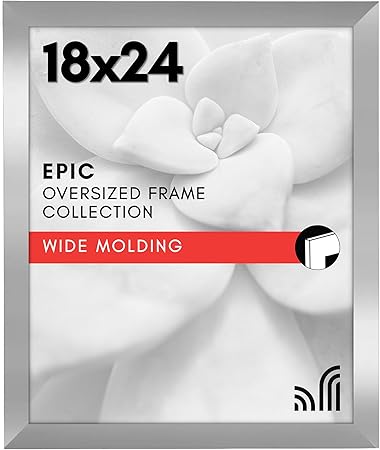Americanflat 18x24 Poster Frame with Polished Plexiglass - Silver Picture Frame - Wide Photo Frames Made of Engineered Wood for Vertical or Horizontal Wall Display - Epic Collection - Silver
