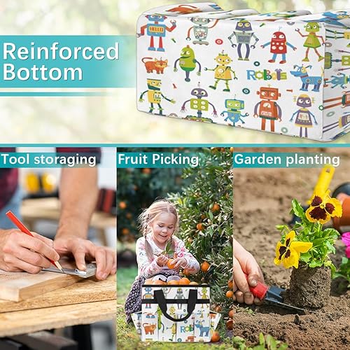 Miniatura 7 de Cute Robots Garden Tool Tote Bag for Women Men Gardening Tool Storage Bags with 10 Pockets Standable Garden Home Tool Kits Organizer for Indoor