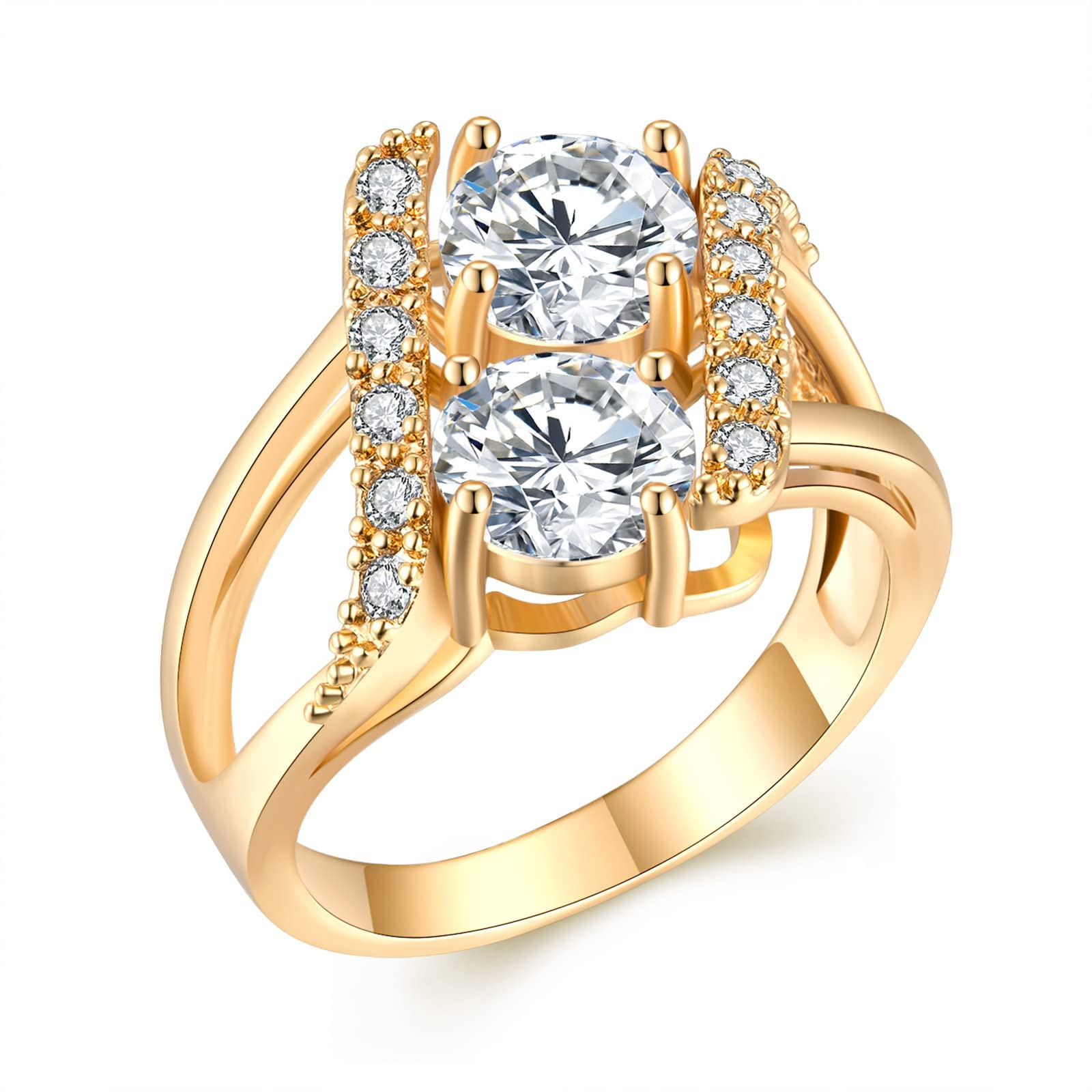 通用Two 50 Cent Diamond Gold Plated Ladies Wedding Engagement Valentine's Day Gift Rings