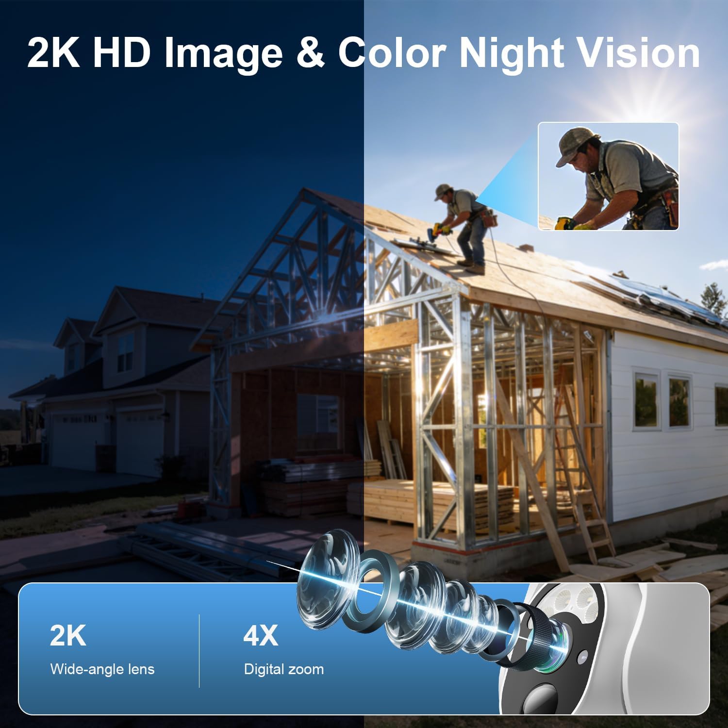 4G LTE Cellular Solar Security Camera Wireless Outdoor, No WiFi Security Camera Solar Powered, 360° Live View, 2K Color Night Vision, AI Detection, 2-Way Audio, Phone Notification, Built-in SIM Card