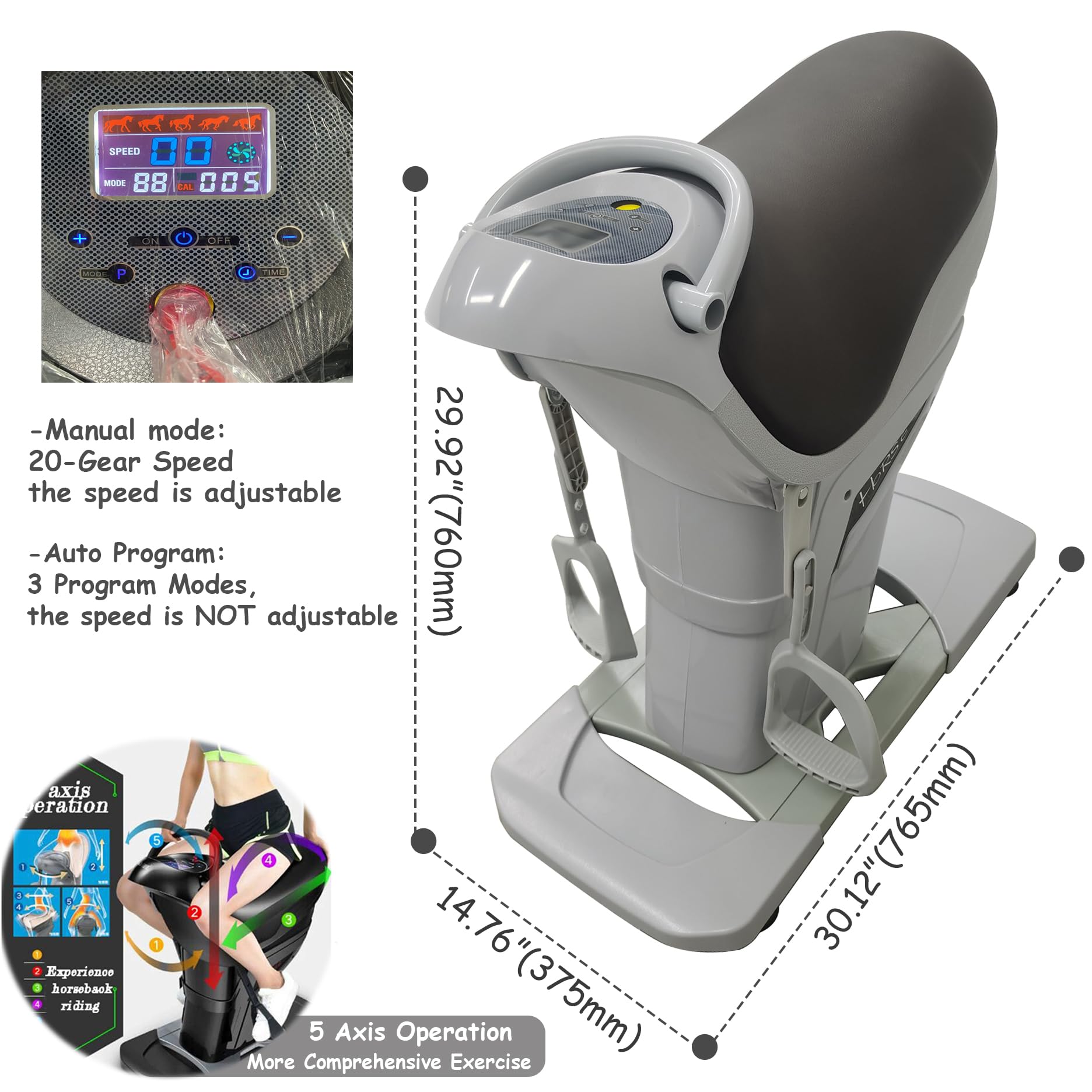 INTSUPERMAI Horse Riding Abdominal Exercise Machine, Grey, 110V Electric Abdominal Fitness Exercise Machine with Safety Switch for Horse Riding Simulation and Abdominal Exercises