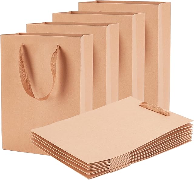 NBEADS 10 Pcs Kraft Paper Bags, Candy Gift Bag Recyclable Paper Bags with Handles for Birthday, Wedding, Tea Party and Party Celebrations, 28x20x10cm