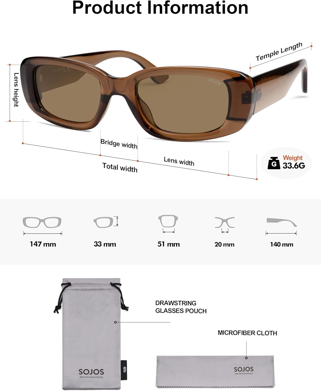 SOJOS Retro Rectangle Polarized Sunglasses Women Men Trendy Y2k 90s UV Protection Womens Mens Sun Glasses SJ2375 - Image 5