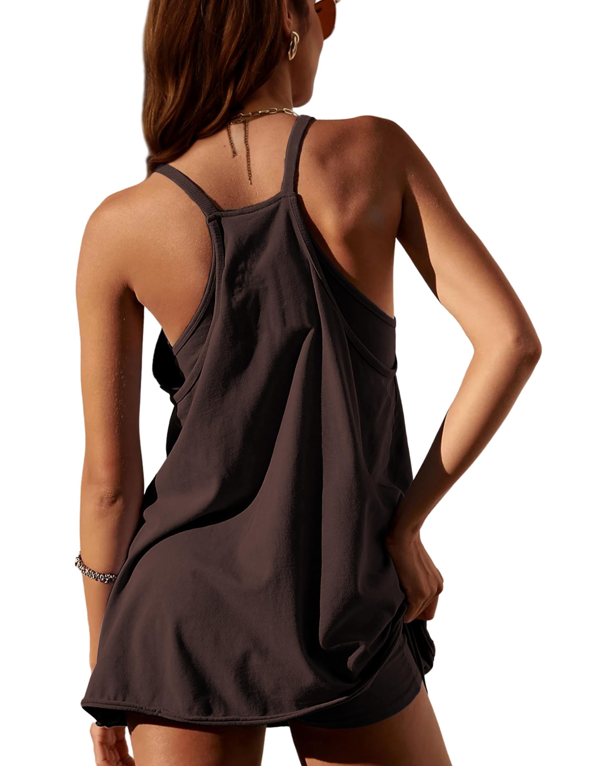 LTSCNRM Vestido de tenis para mujer, mini vestido de entrenamiento, pantalones cortos integrados, sin mangas, tirantes delgados, vestidos deportivos de golf
