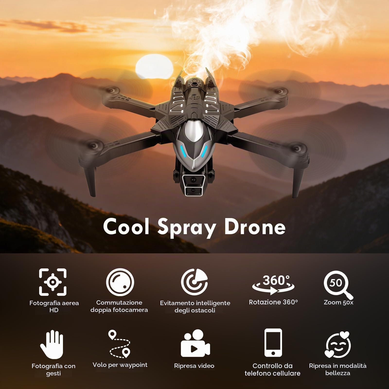 Drone con Telecamera 4K per Principianti, Mini Drone con Spray di Coda, Droni Pieghevole per Adulti, con Modalità Headless, Elusione Intelligente Degli Ostacoli, RC Quadricotter per Principianti