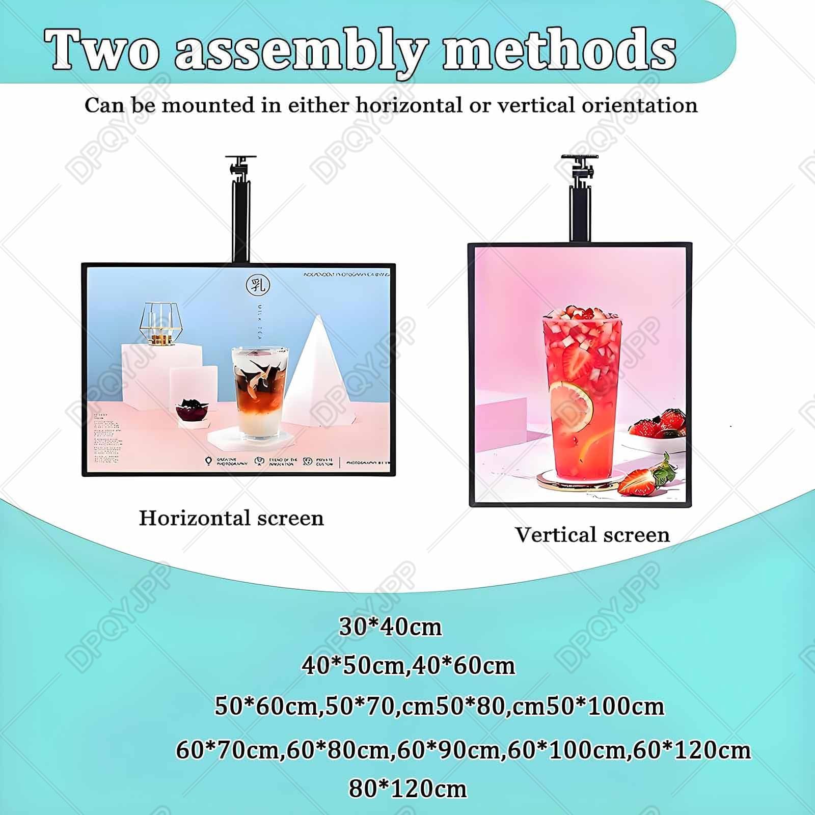 Ekran reklamowy LED, montowana na ścianie, tablica menu 3D z ramą ze stopu aluminium, do restauracji i kawiarni, 60 x 90 cm, zestaw 2 szt