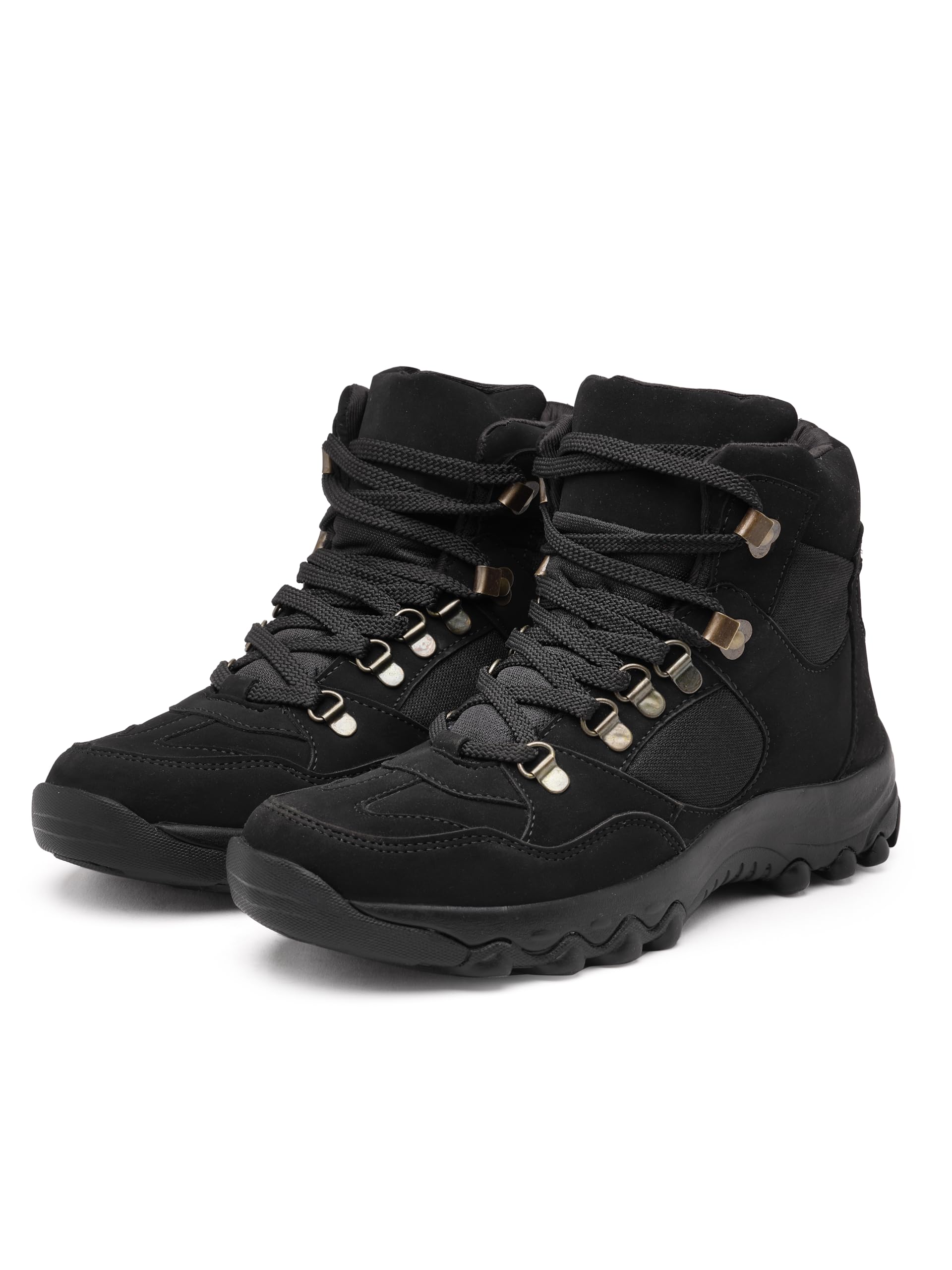 Unistar Jungle High Ankle Riding Boots for Men's Mountaineering, Hiking & Trekking | Mild Waterproof Protection with Comfortable Padded Collar Shoe (Black - Size 6) 1