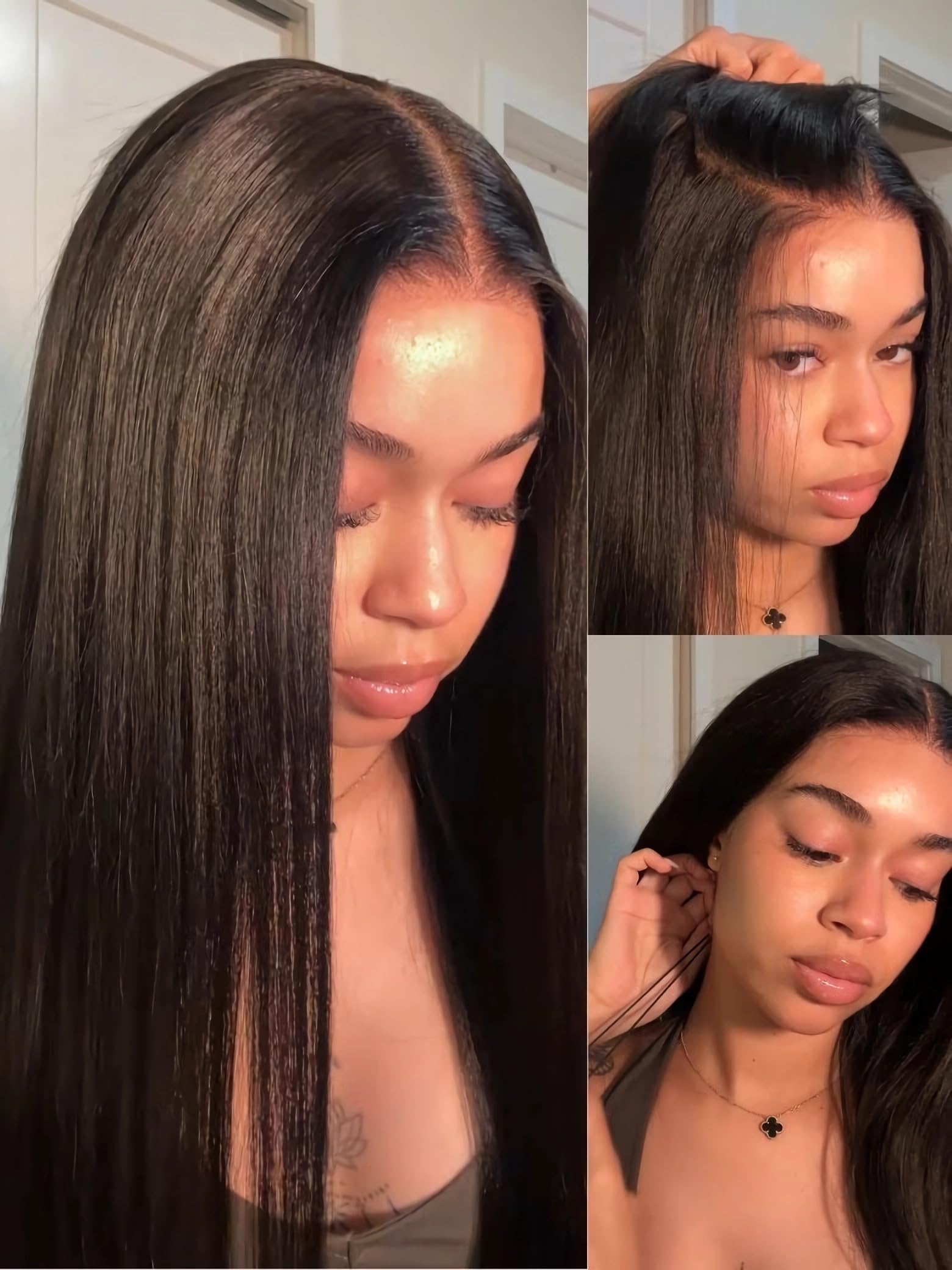 Julia Hair No Slip Yaki Straight 7x5 Lace Closure Human Hair Wig 22” Natural-3 22 Inch