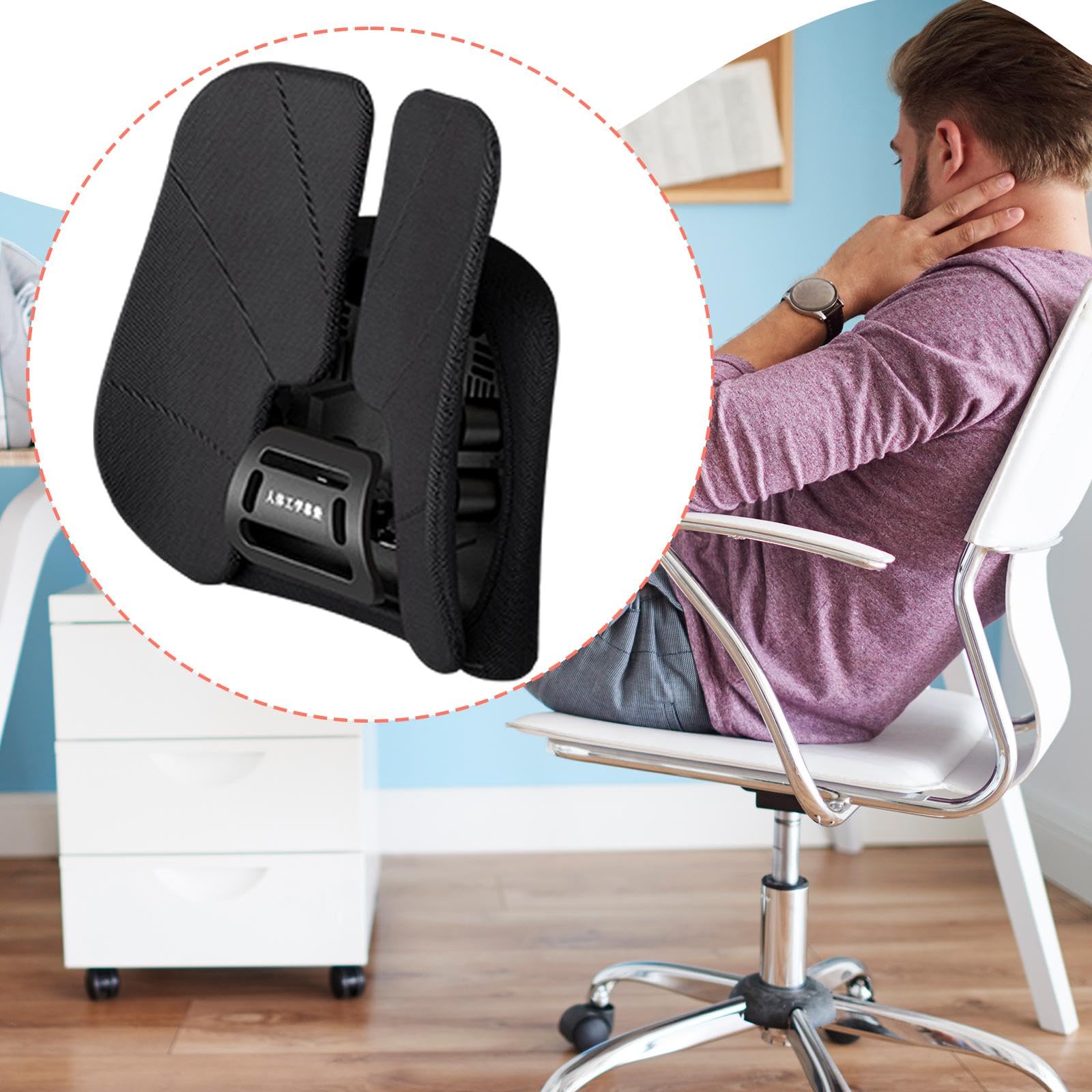 Supporto Lombare Cuscino per Seduta Ergonomico Poggiapolsi per Sedia Scrivania Cuscino Regolabile Traspirante Cuscino Schiena Lavabile Adatto per Casa, Nero