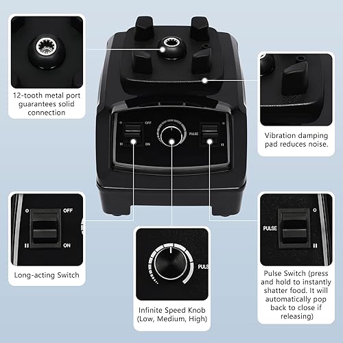 Miniatura 3 de 3HP 2200W - Exprimidor de licuadora de grado doméstico resistente, negro, contenedor transparente de 2 L