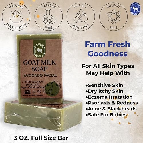 Miniatura 7 de Honey Sweetie Acres Barra de limpieza facial de leche de aguacate y cabra  Jabón hidratante orgánico de 3 onzas  totalmente natural, hecho a mano,