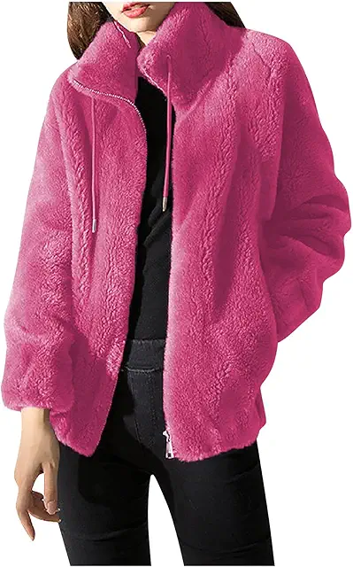 Women's Fleece Jacket with Stand-Up Collar - Plus Size Winter Coat