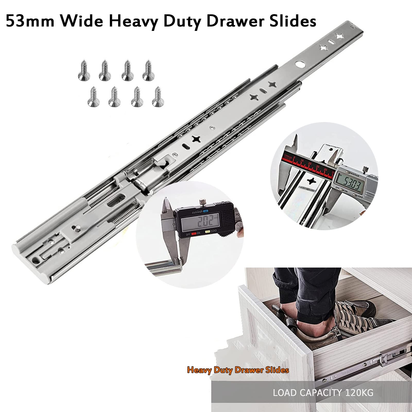 Guías para cajones de gabinetes - 2 piezas de guías para cajones con cojinetes de bolas de extensión completa - con - montaje lateral - riel deslizante telescópico para armario de cocina (Tamaño : 450