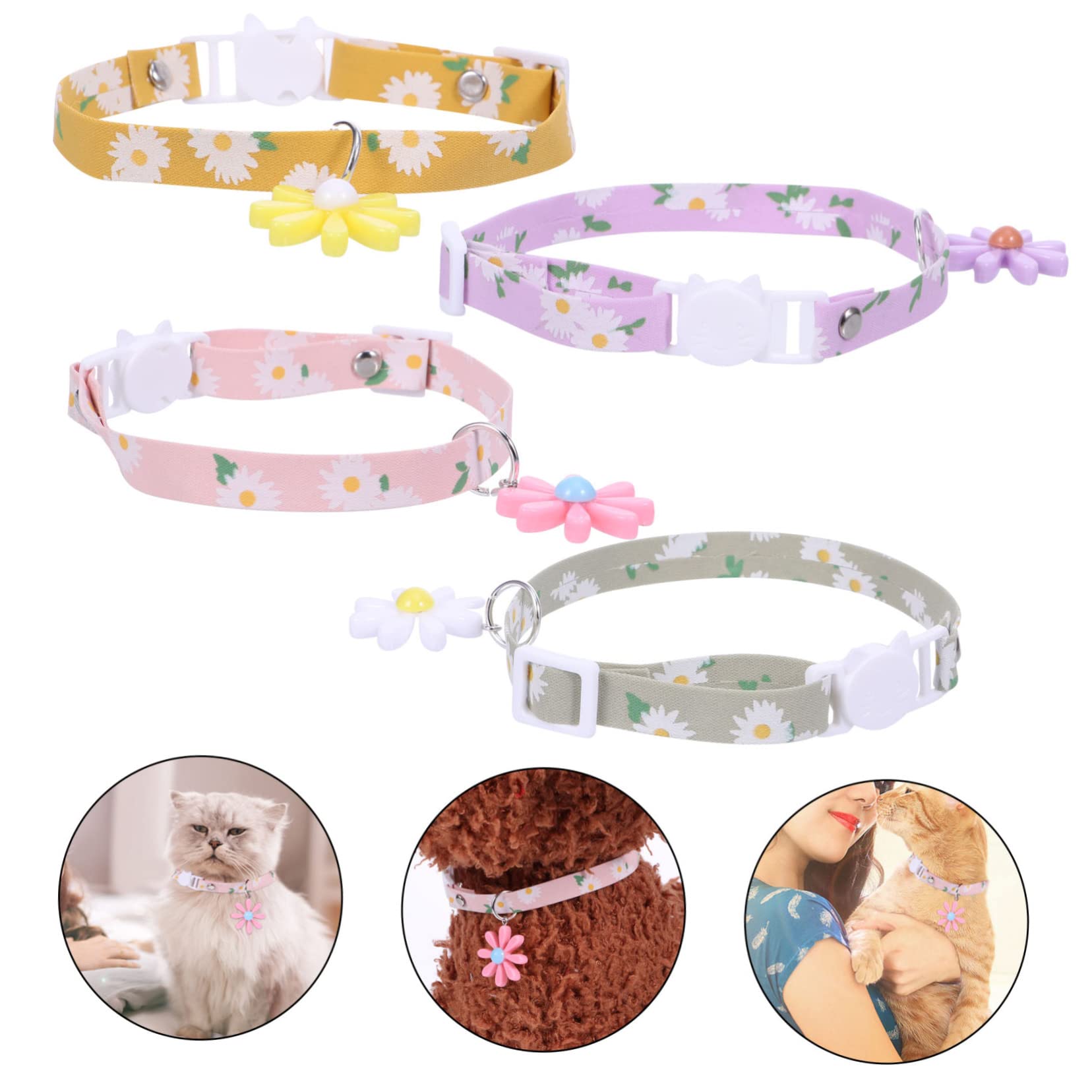 Beavorty 3er-Sets Elegantes Gänseblümchen- Für Kätzchen Katzenhalsband Mit Verstellbarer Größe Sicherheitshalskette Für Haustierkatzen 4 Stück X 3
