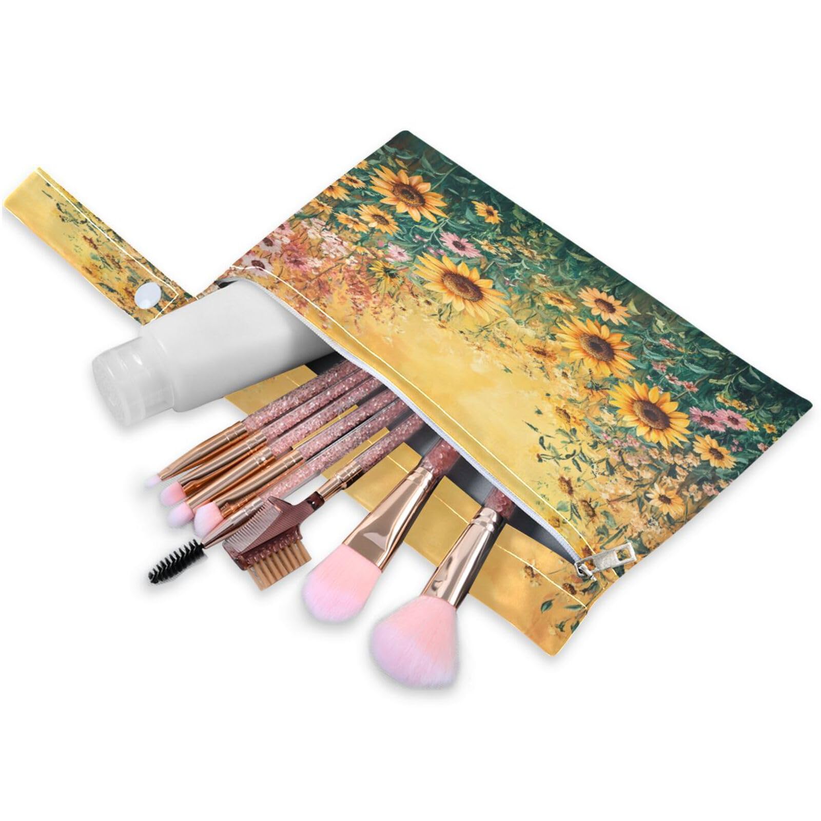 ATTX Whimsical Garden Sunflowers Wet Dry Bags 2-Pack - Reusable Cloth Diaper Storage for Travel, Beach & Gym | Multi-Use Waterproof Bags for Swimsuits, Baby Clothes, Sports Gear#346