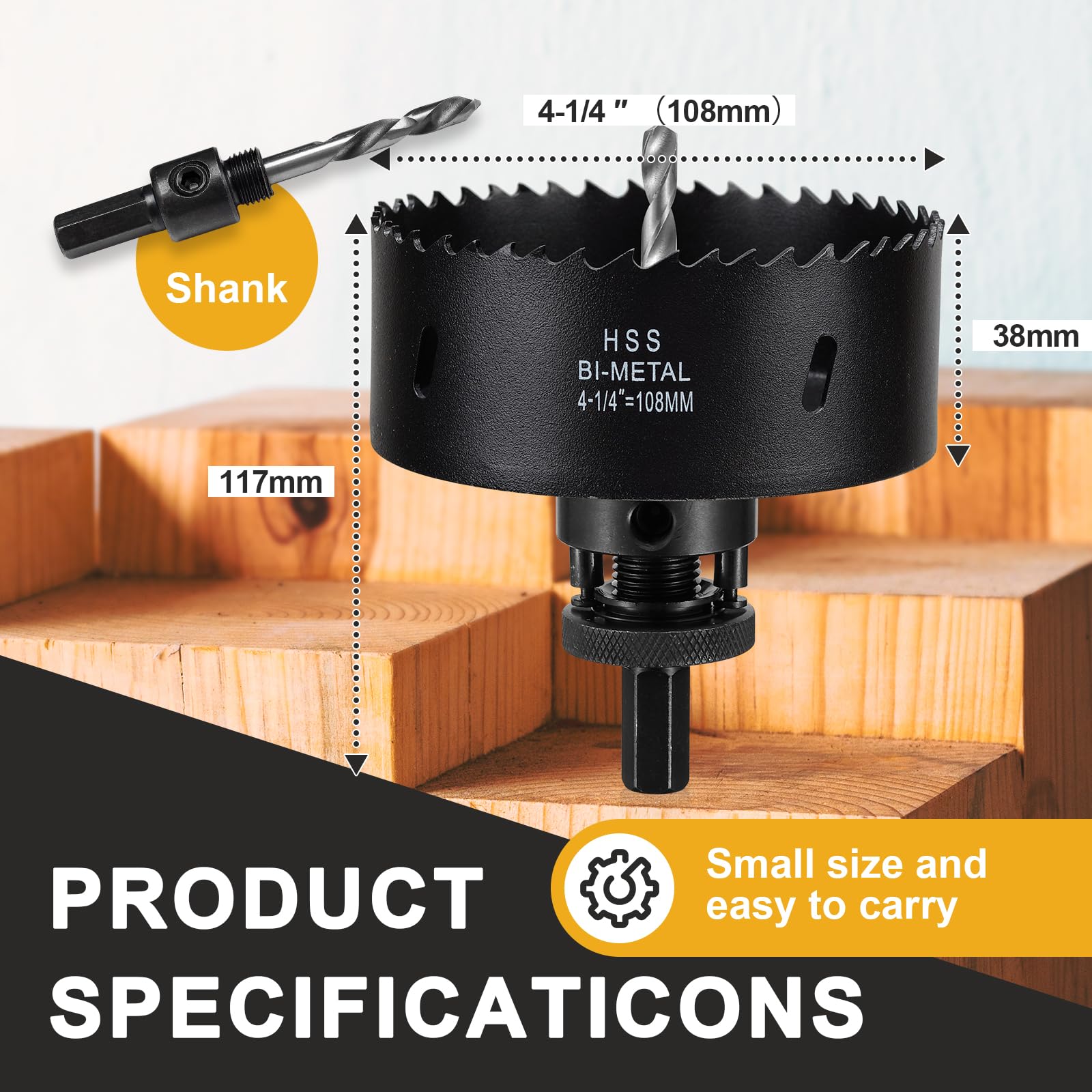 Sierra perforadora de 108 mm para metal y madera, HSS Bi-Metal perforadora redonda con profundidad de corte de 40 mm, para acero, hierro, aluminio, techos, paneles de yeso y placas de yeso