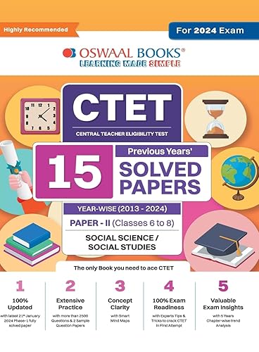 Oswaal CTET (Central Teachers Eligibility Test) Paper-II Classes 6 - 8 | 15 Previous Solved Papers Yearwise 2013 - 2024 | Social Science &amp; Studies | For 2024 Exam